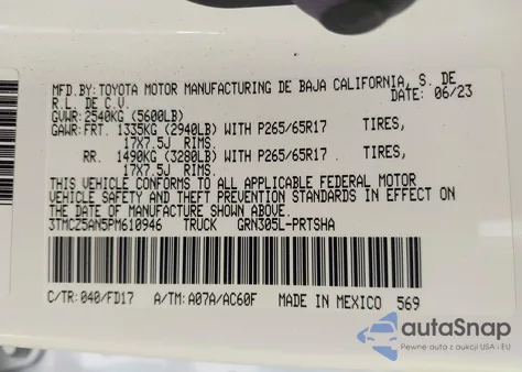 2023 Toyota Tacoma Trd Sport из США, поврежденный, VIN 3TMCZ5AN5PM610946